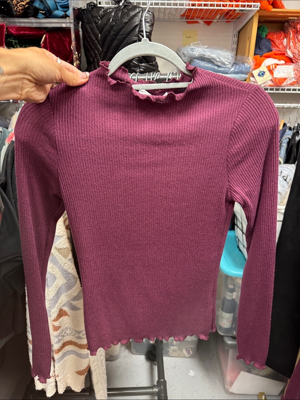 Gilli Ribbed Mock Neck Long-Sleeve Top - Plum